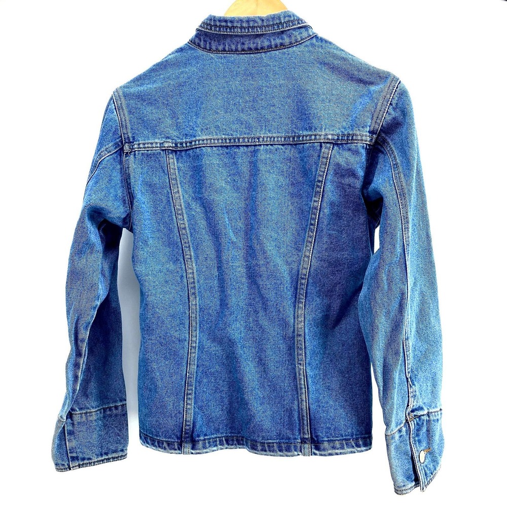 MODA INTL Denim Fitted Jean Jacket Button Front Wide Cuff Classic Women Sz S Y2K - Picture 5 of 5